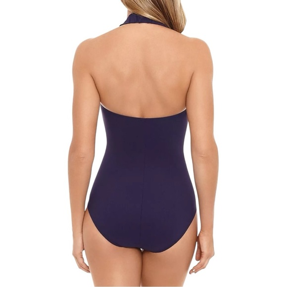NWT Amoressa Women’s Elegant Navy Halter One-Piece Swimsuit Size 6 - Picture 3 of 8